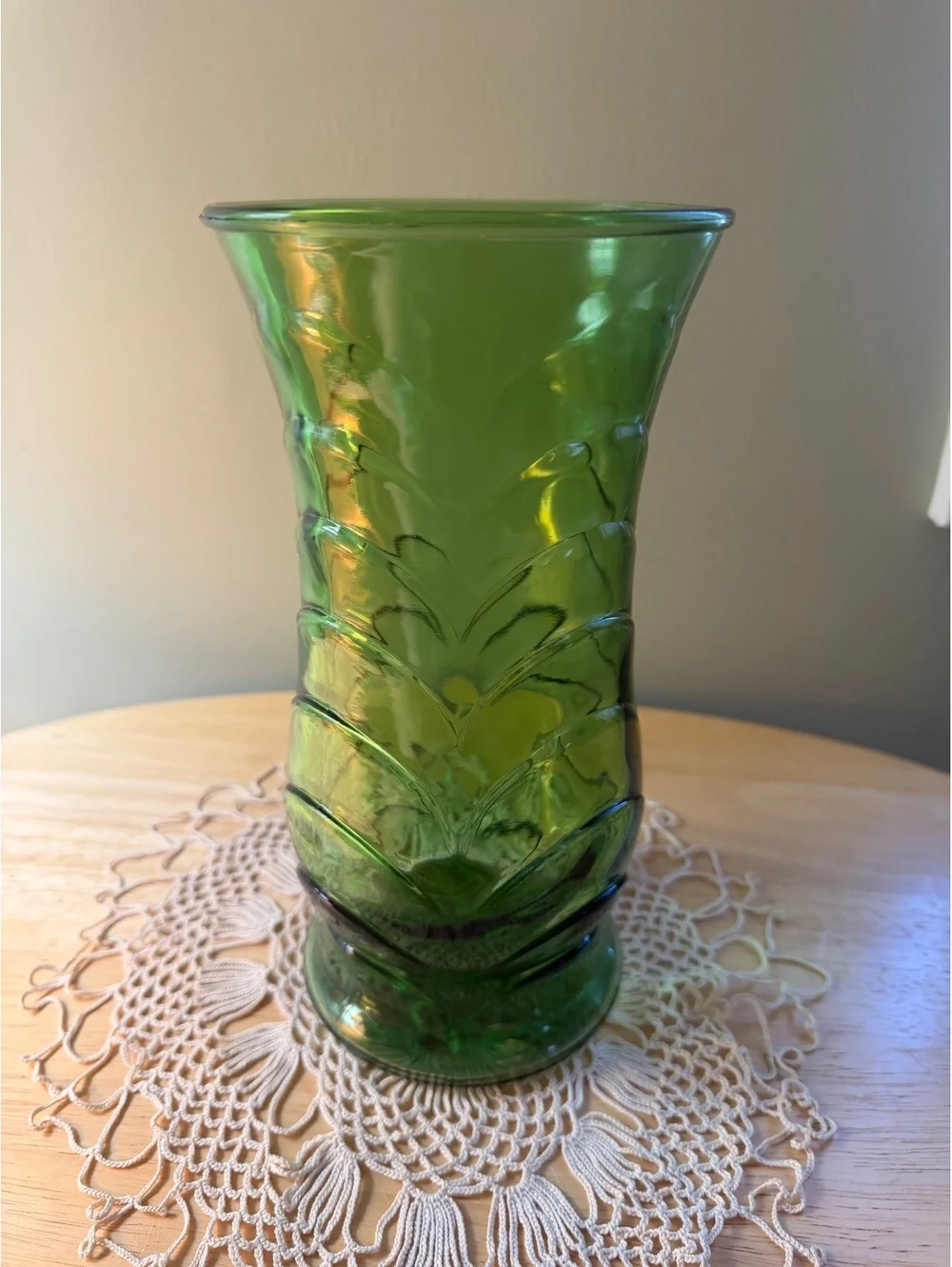 Mid-Century Green Glass Fish Scale Pattern Vase by E.O. Brody